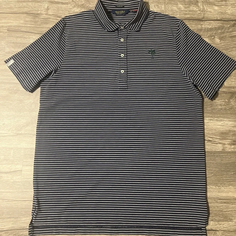 Ralph Lauren‎ Performance Stretch Lisle Navy Striped Golf Polo Size Large